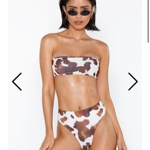 Nasty Gal cow print bandeau bikini set high waist
